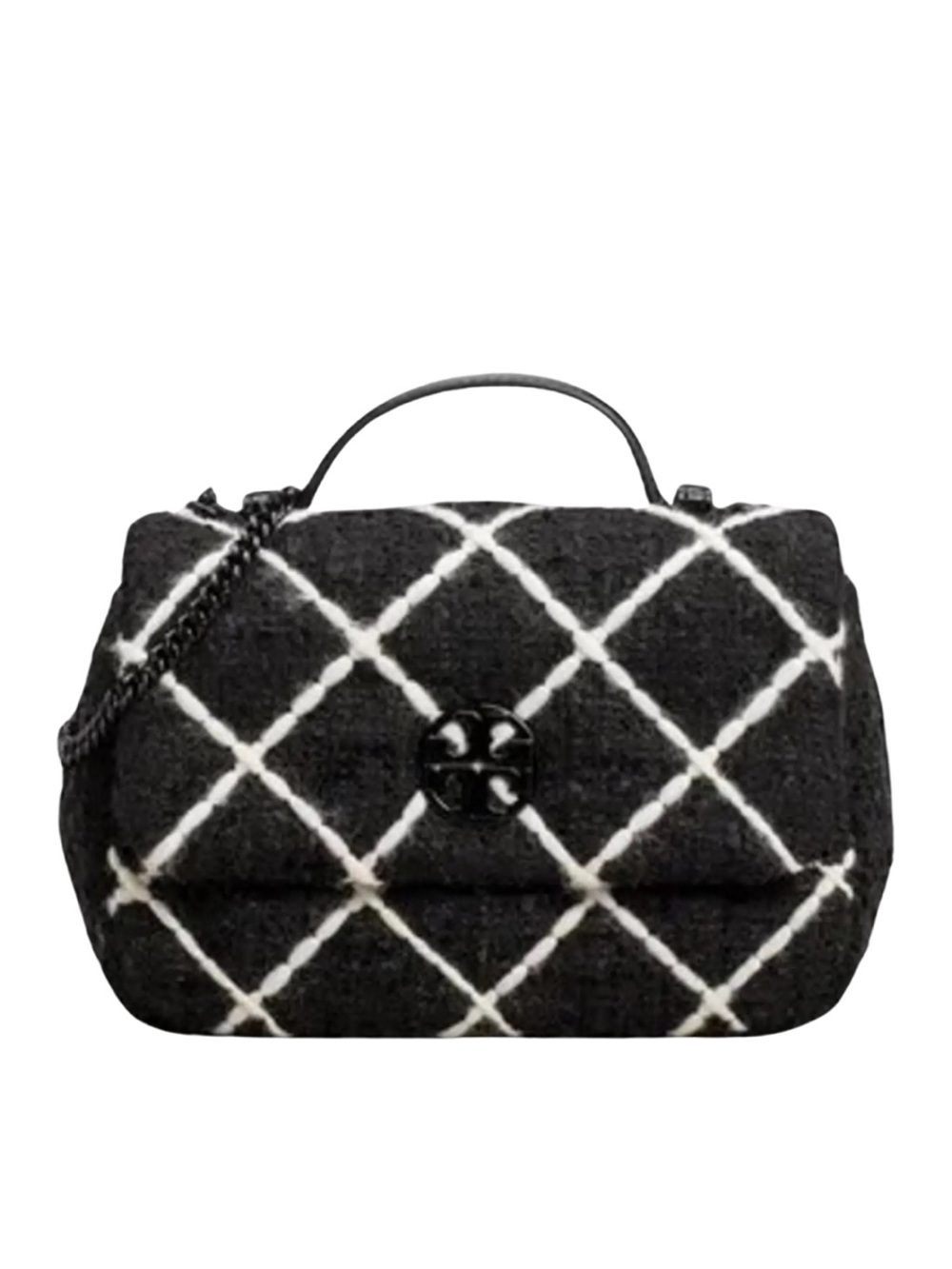 Tory Burch Willa Tweed Mini Top Handle Crossbody Bag Black White NWT